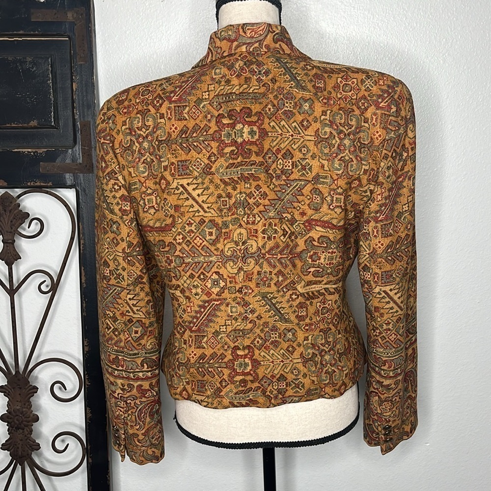 Ellen Tracy Multicolor Patterned Blazer - Mustard, Red, Green Accents - Picture 4 of 15